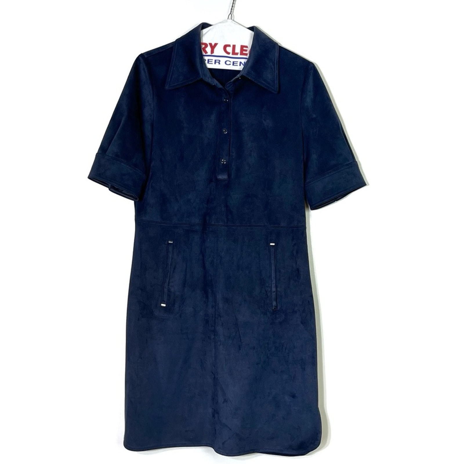 Elie Tahari Vegan Suede Popover Navy Shirt Dress Size 6